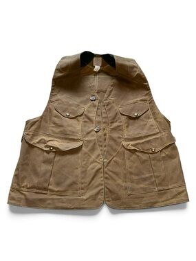 C.C. Filson Vintage Waxed Tin Cloth Half Moon Vest Khaki Tan USA Hunting Size XL